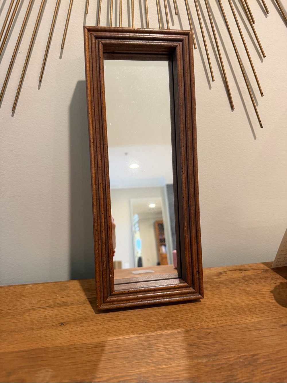 Vintage Brown Wood Framed Wall Mirror - Brown